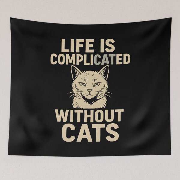 Item preview, Life Is Complicated Without Cats – Vintage Feline Head Design designed and sold by SVALANART.