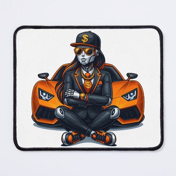 Item preview, Cool AI Businesswoman with Orange Supercar designed and sold by DigiHub Linker.
