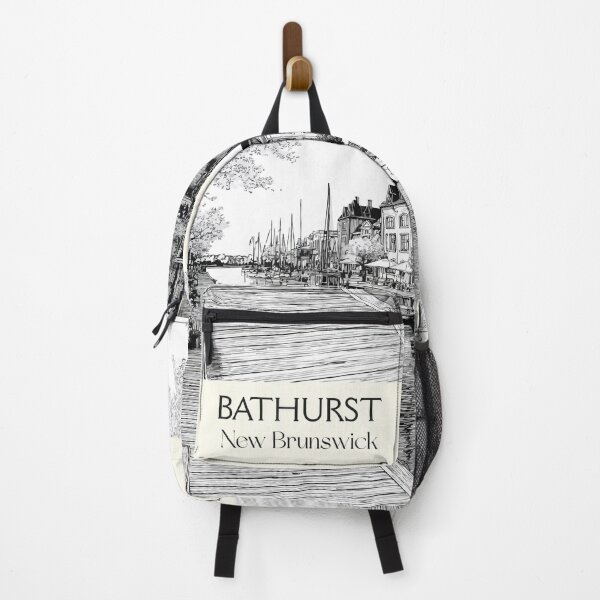 Aperçu de l'œuvre Bathurst, Nouveau-Brunswick | Croquis artistique du front de mer de la baie Chaleur créée et vendue par TuncGK.