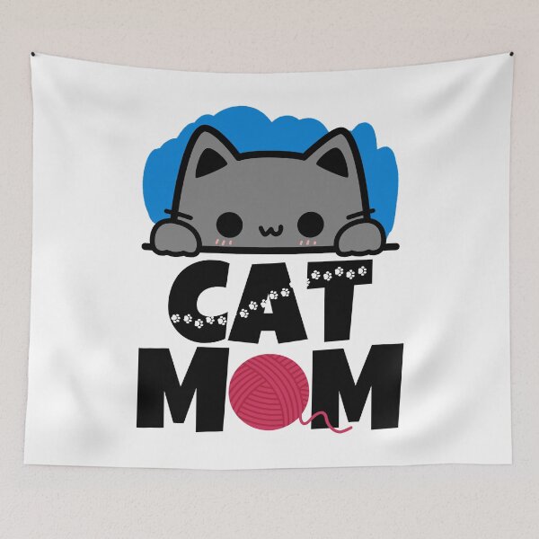 Item preview, Kawaii Cat Mom - Peeking Cat Paw Prints & Yarn designed and sold by LagomCreative.
