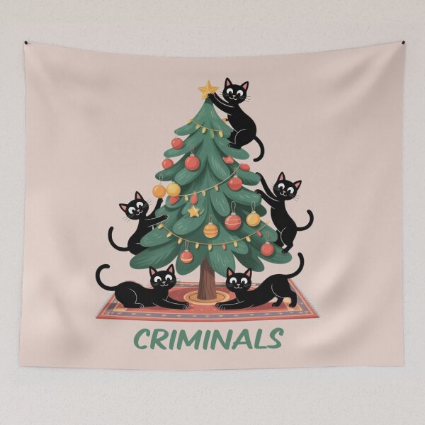 Item preview, Criminal Cats with Christmas Tree designed and sold by Eclectic Monkey.