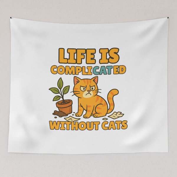 Item preview, Life Is Complicated Without Cats – Colorful Whimsical Cat Illustration designed and sold by SVALANART.