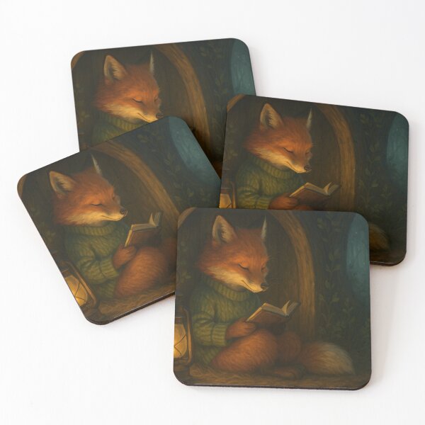 Item preview, Cozy Fox Reading by Lantern Light – Cute Woodland Night Illustration designed and sold by leen12 Art Designs Prints.