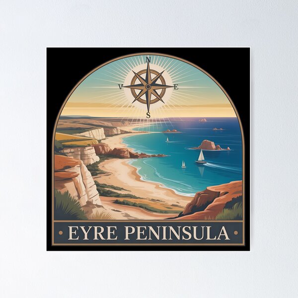 Item preview, Vintage Eyre Peninsula Travel Poster  – Retro Coastal Landscape Illustration designed and sold by VividOrganica.