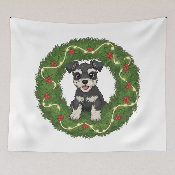 Item preview, Cute Schnauzer Puppy in Christmas Wreath - Christmas Dog Lover designed and sold by The Real Life Symphony.