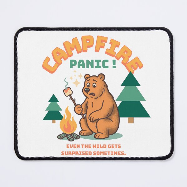 Item preview, Campfire Panic – Funny Bear Roasting Marshmallow Illustration designed and sold by drawlinershop.
