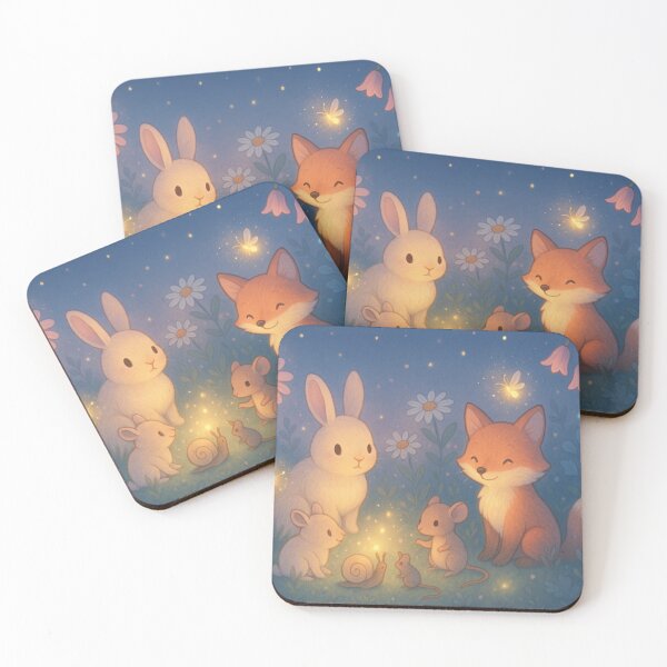 Item preview, Magical Garden Animals – Cute Pastel Woodland Creatures With Fireflies designed and sold by leen12 Art Designs Prints.