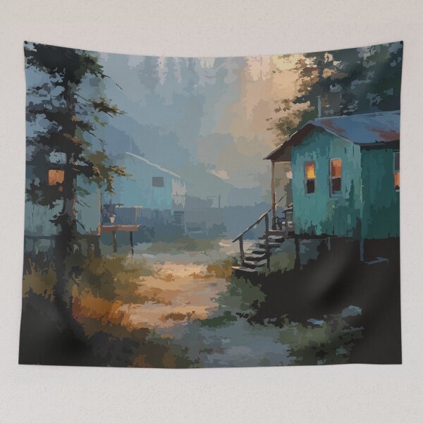 Item preview, Doaktown New Brunswick | Miramichi River Fishing Cabin Art designed and sold by TuncGK.