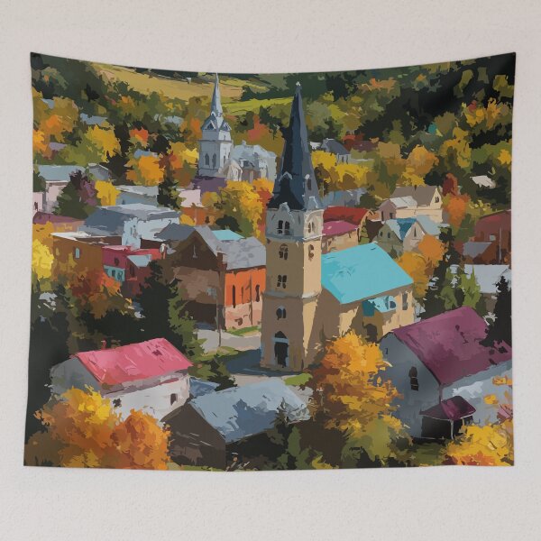 Item preview, Edmundston New Brunswick | Fall Valley & Church Scenery Art designed and sold by TuncGK.