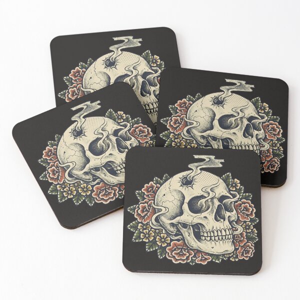 Item preview, Bullet Hole Skull and Roses - Traditional Tattoo Flash Art designed and sold by AwesomeBeyondLimits.