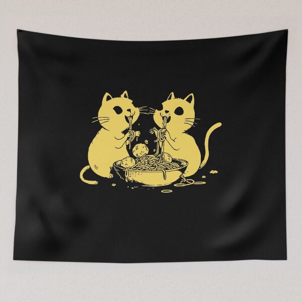 Item preview, Minimalist Yellow Cats Sharing Spaghetti – Retro Cute Pasta Art designed and sold by Absyntart.