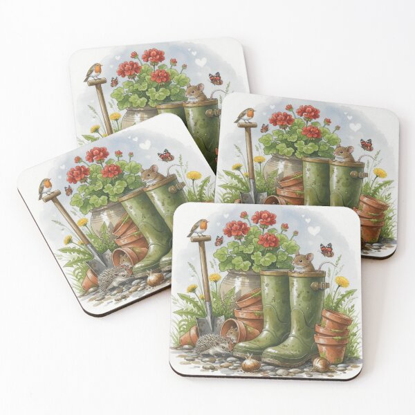 Item preview, Cute Garden Animals Watercolor Illustration – Mouse in Wellies and Hedgehog designed and sold by Pixel Pout.