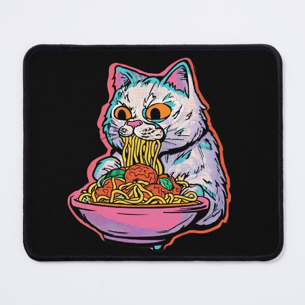 Item preview, Colorful Psychedelic Cat Eating Spaghetti – Vibrant Pop Art Illustration designed and sold by Absyntart.