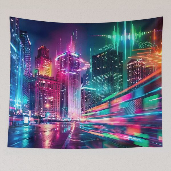 Item preview, Dopamine Burst Skyline – Neon City Explosion designed and sold by MrBunny_ART.