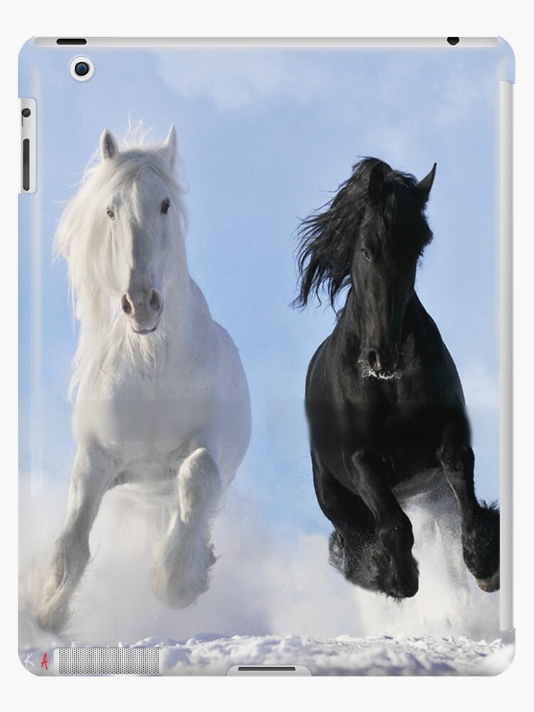 Superb Stunning Stallion White Horses Small Black Canvas Shoulder Bag 