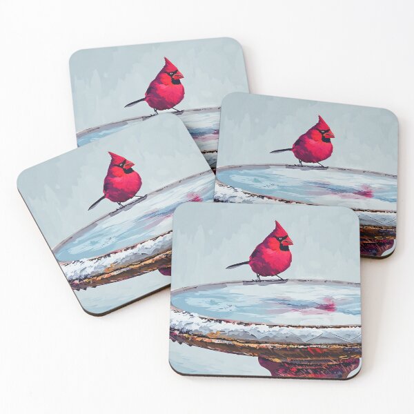 Item preview, Red Cardinal on bird bath designed and sold by tomorrowsart.