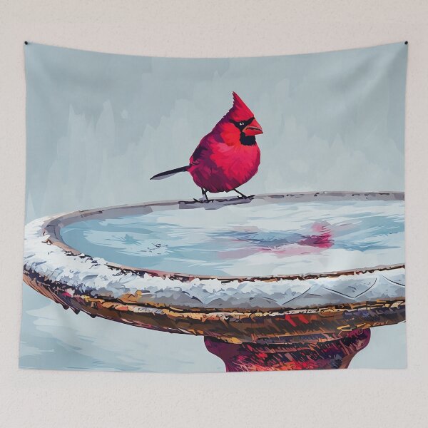 Item preview, Red Cardinal on bird bath designed and sold by tomorrowsart.