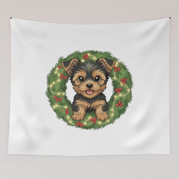 Item preview, Cute Yorkie Puppy in Christmas Wreath - Christmas Dog Lover designed and sold by The Real Life Symphony.