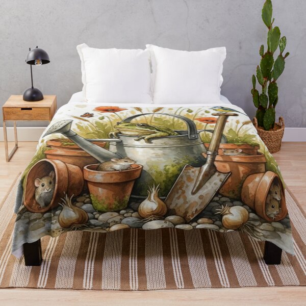 Item preview, Cute Frog in Watering Can Watercolor Illustration – Garden Mice and Blue Tit Bird designed and sold by Pixel Pout.