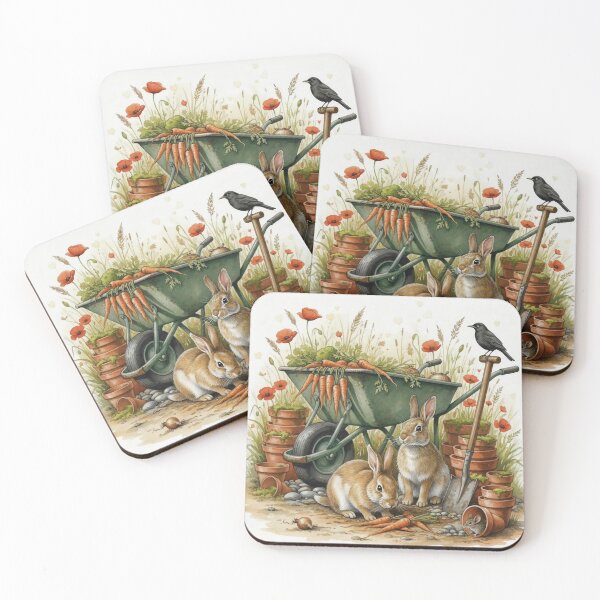 Item preview, Cute Rabbits in Vegetable Garden Watercolor Illustration – Wheelbarrow of Carrots designed and sold by Pixel Pout.
