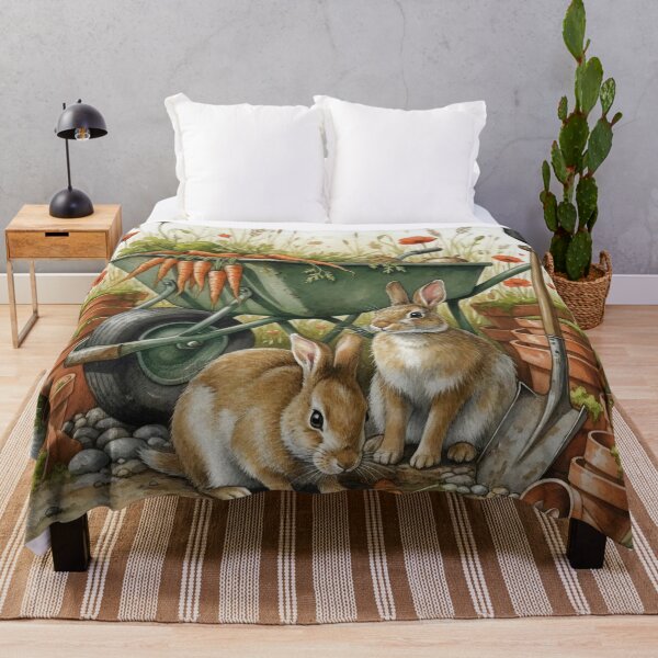 Item preview, Cute Rabbits in Vegetable Garden Watercolor Illustration – Wheelbarrow of Carrots designed and sold by Pixel Pout.
