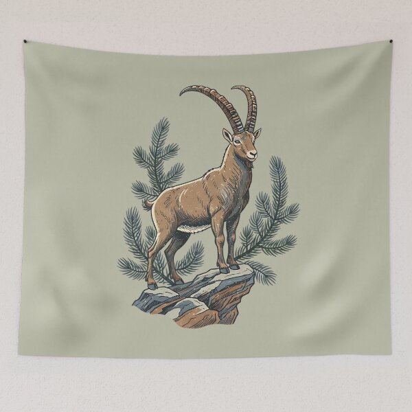 Item preview, Alpine Ibex Mountain Goat with Pine Trees designed and sold by BirdsnStuff.