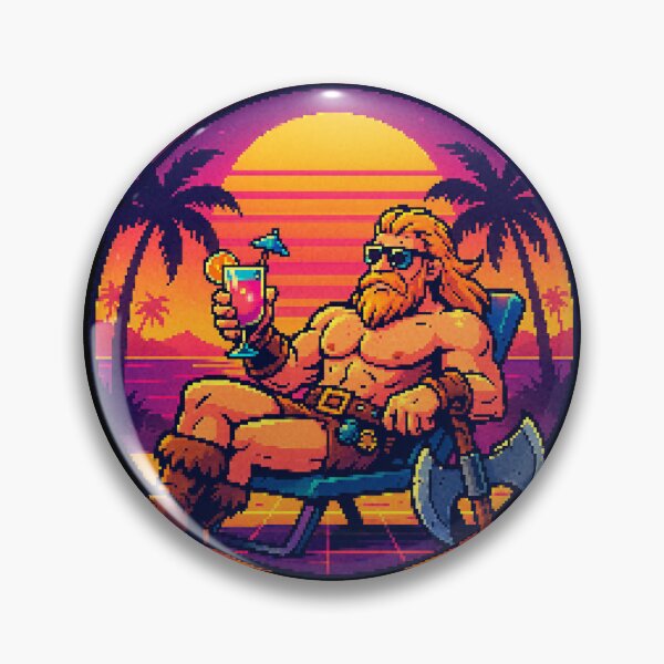 Artikelvorschau, Axe & Relax – Retro-Pixel-Barbarenurlaubsillustration entworfen und verkauft von drawlinershop.