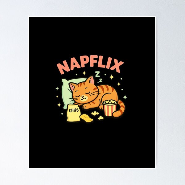Item preview, Napflix – Funny sleeping cat with snacks designed and sold by MOAVE-Design.