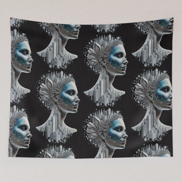 Item preview, logo Inverted silver captivating silhouette of a woman's head and gold captivating silhouette of a woman's head, very detailed, best quality, picture of a woman's face, designed and sold by gulka8.