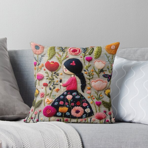 Item preview, Bulgarian Folk Art - Embroidered Girl & Floral Garden designed and sold by Myra365Art.