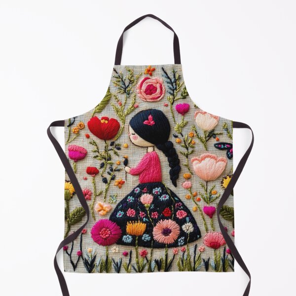 Item preview, Bulgarian Folk Art - Embroidered Girl & Floral Garden designed and sold by Myra365Art.