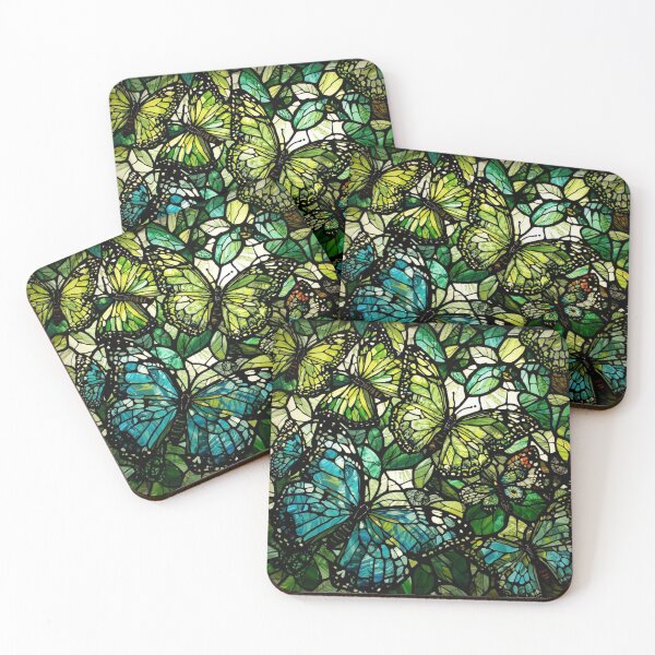 Item preview, Stained glass window with green butterflies designed and sold by Karitza Daniela.