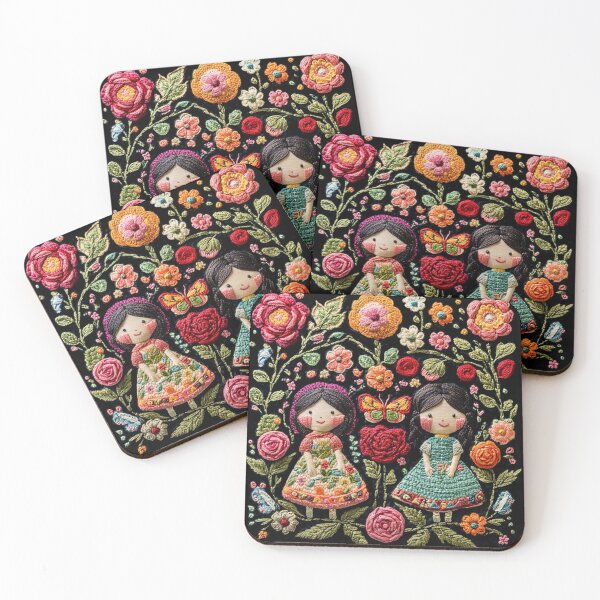 Item preview, Bulgarian Folk Art - Embroidered Girls & Floral Garden designed and sold by Myra365Art.