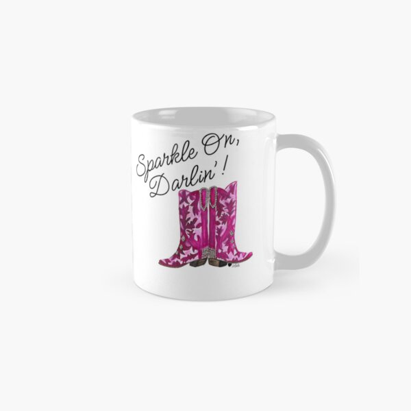 Item preview, Sparkle On, Darlin'! Watercolor art painting of two-toned pink cowboy boots designed and sold by Lola Jay Designs.