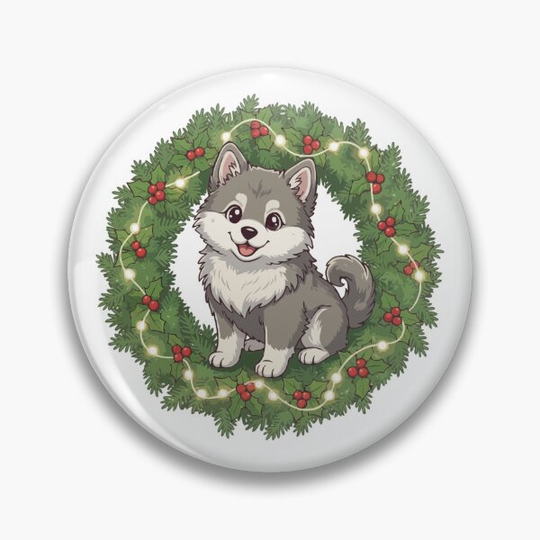 Item preview, Cute Keeshond Puppy in Christmas Wreath - Christmas Dog Lover designed and sold by The Real Life Symphony.