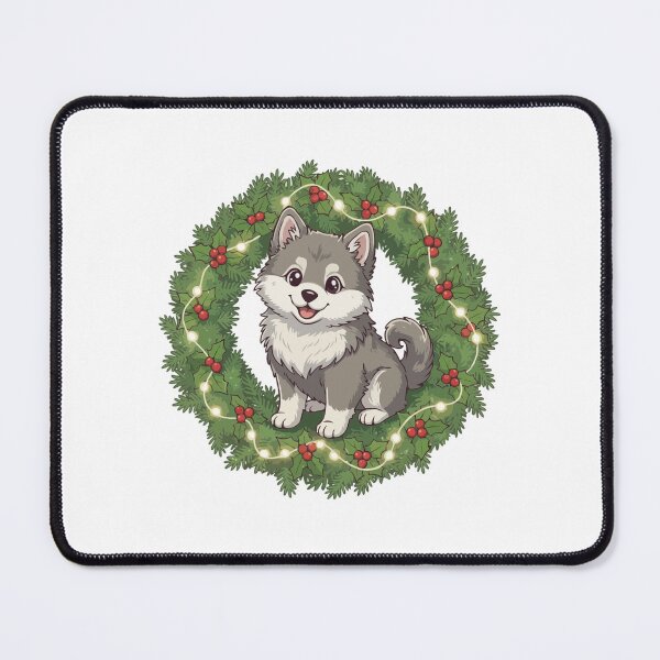 Item preview, Cute Keeshond Puppy in Christmas Wreath - Christmas Dog Lover designed and sold by The Real Life Symphony.