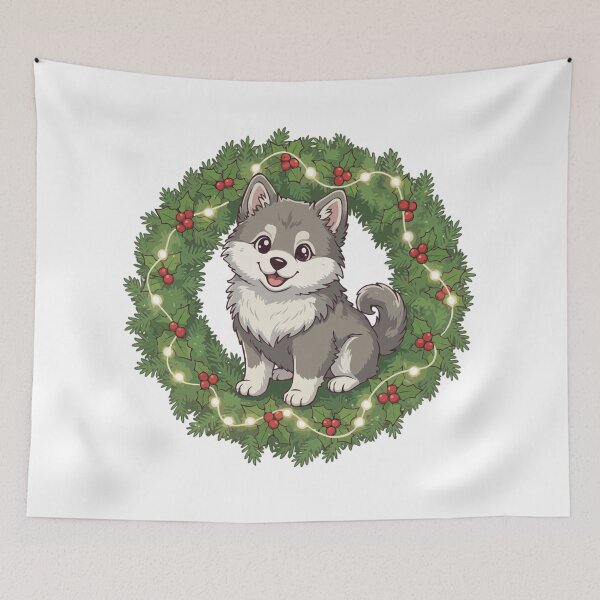 Item preview, Cute Keeshond Puppy in Christmas Wreath - Christmas Dog Lover designed and sold by The Real Life Symphony.
