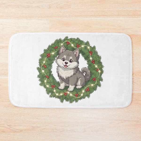 Item preview, Cute Keeshond Puppy in Christmas Wreath - Christmas Dog Lover designed and sold by The Real Life Symphony.