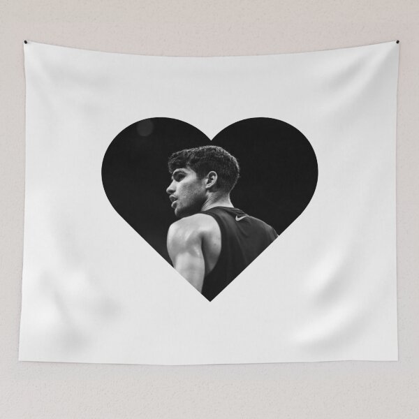 Item preview, Black & White Carlos Alcaraz Heart Portrait designed and sold by MegaTrendShop.