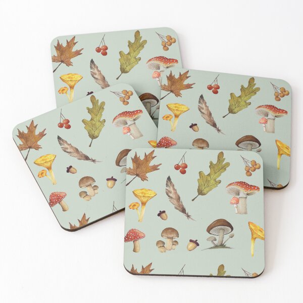 Item preview, Fall foilage mushrooms, and berries in watercolor designed and sold by Tarot and Trinkets.