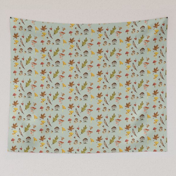 Item preview, Fall foilage mushrooms, and berries in watercolor designed and sold by Tarot and Trinkets.