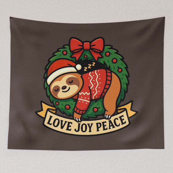 Item preview, Love Joy Peace Sloth Christmas Wreath designed and sold by plushism.