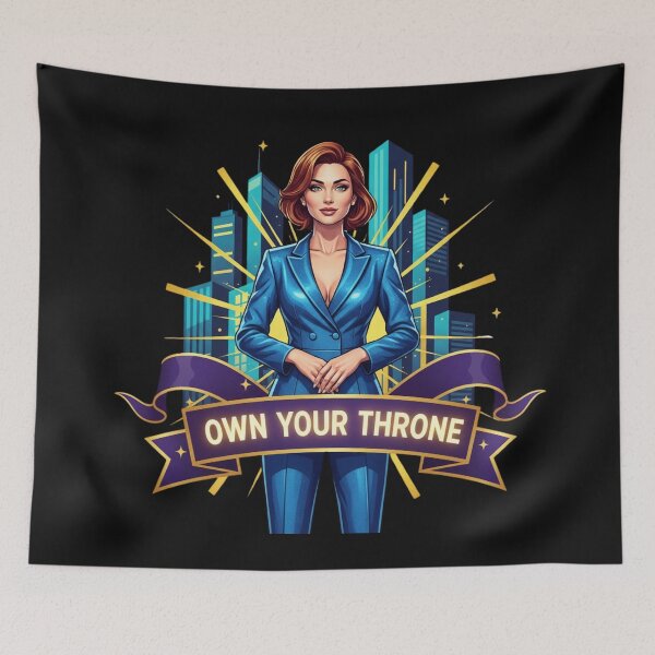 Item preview, OWN YOUR THRONE. | Corporate Power Woman & City Skyline Design - Blue Suit Statement designed and sold by BoldBloomArt.