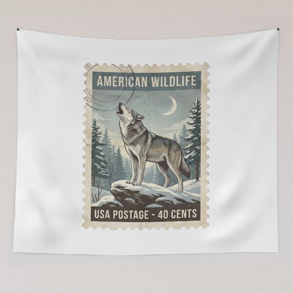 Item preview, Vintage Howling Wolf Stamp Retro Art designed and sold by EverBranz-stor.