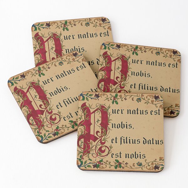 Item preview, Puer natus est nobis. Christmas day introit in medieval font and decoration. designed and sold by WatercolourLily.