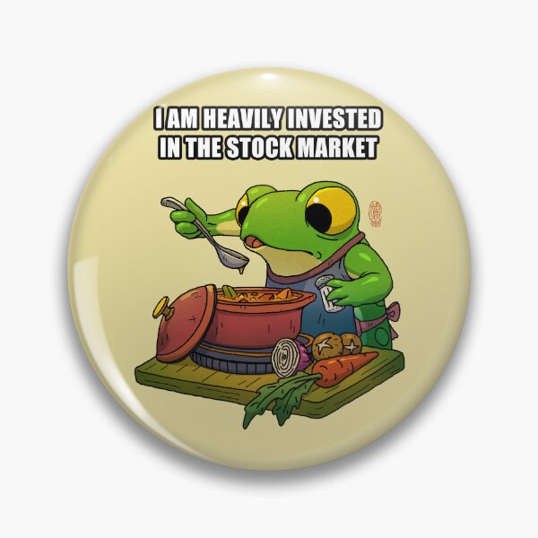 Item preview, Funny Frog Cooking Pun – “Heavily Invested in the Stock Market” Soup Stock Meme designed and sold by DingHuArt.