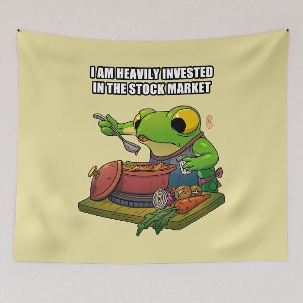 Item preview, Funny Frog Cooking Pun – “Heavily Invested in the Stock Market” Soup Stock Meme designed and sold by DingHuArt.