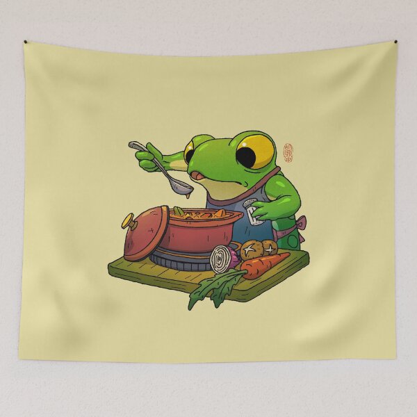 Item preview, cute frog cooking stew soup stock artwork drawing designed and sold by DingHuArt.