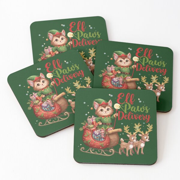 Item preview, Elf Cat Christmas Delivery – Cute Holiday Cat Art with Reindeer | Perfect Christmas Gift for Cat Lovers designed and sold by koolandthecat.