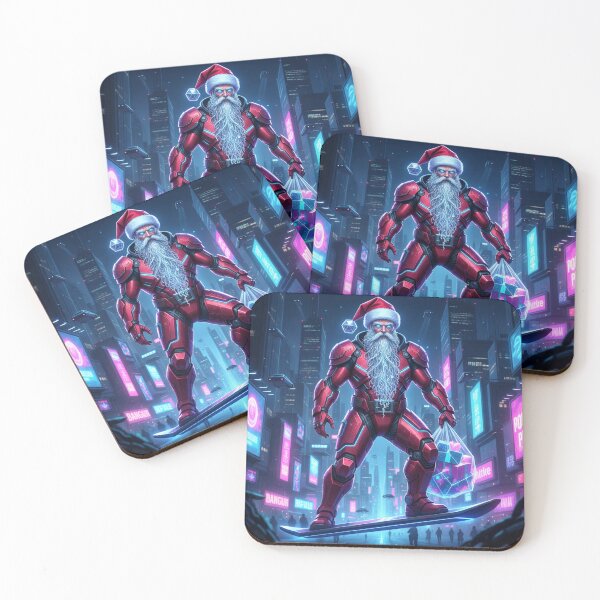 Item preview, Cyberpunk Santa Claus on Hoverboard with Neon Cityscape designed and sold by VibeNationArt.